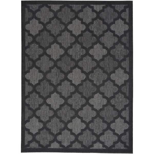 Nourison Easy Care Charcoal/Black 4 ft. x 6 ft. Geometric Contemporary Indoor Outdoor Area Rug
