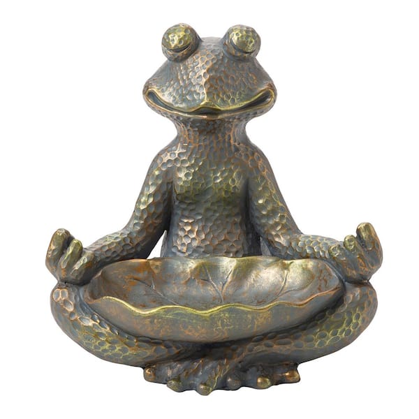 Glitzhome 14.25 in. H Bronze MGO Yoga Frog Garden Statue