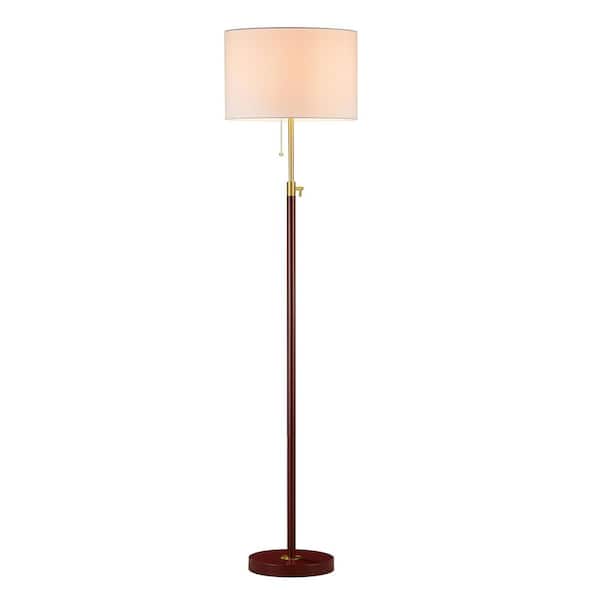 65 in. Adjustable Red and Antique Brass Standard Floor Lamp with Pull Chain Switch