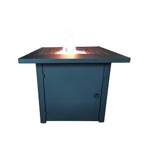 Strands Black Metal Square Fire Pit Table with Glass Rocks