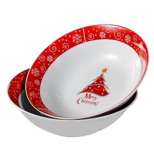 Christmastree 38 fl.oz. Multi-colors Porcelain Christmas Large Salad Bowl (Set of 2)