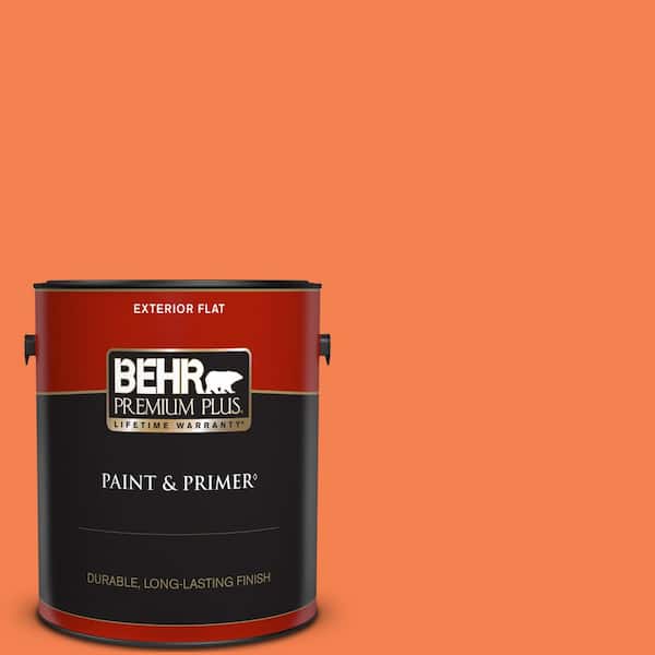 BEHR PREMIUM PLUS 1 gal. #220B-6 Harvest Pumpkin Flat Exterior Paint & Primer