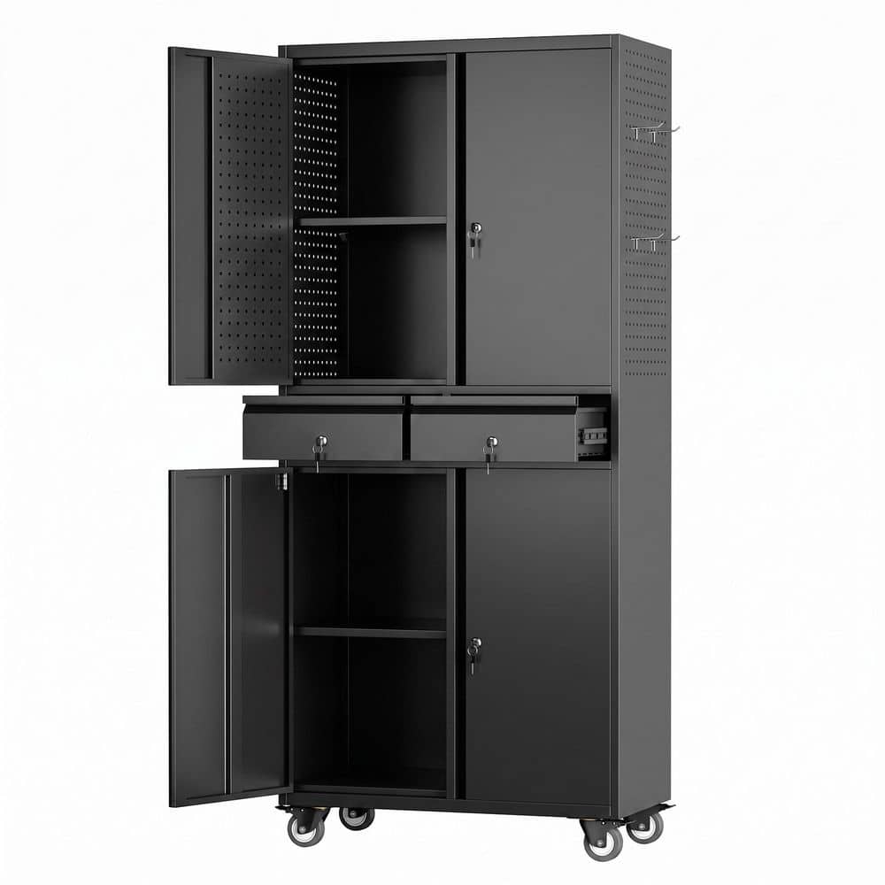 30 in.W x 71 in.H x 15 in. D Lockable Metal Storage Freestanding Cabinet in Black with Adjustable Shelfs, Drawers