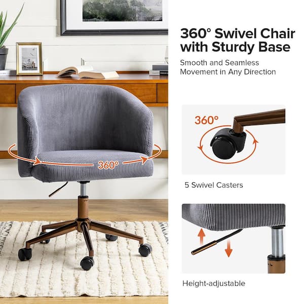 JAYDEN CREATION Cesare Grey Corduroy Upholstered Mid-Century Modern Swivel  Task Chair with Adjustable Metal Base and 3° Curved Seat OFM0789-GRY - The  Home Depot