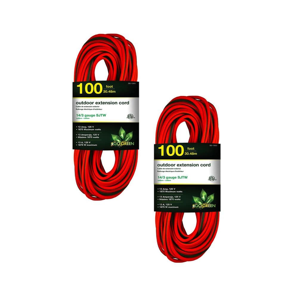 (G-13800-2) 100 ft. 14/3 Indoor Heavy Duty Extension Cord, Orange, 2 PACK price history on PriceWatchPro
