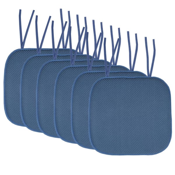 Sweet Home Collection Honeycomb Memory Foam Square 16 in. x 16 in. Non-Slip Back Chair Cushion with Ties (6-Pack), Blue