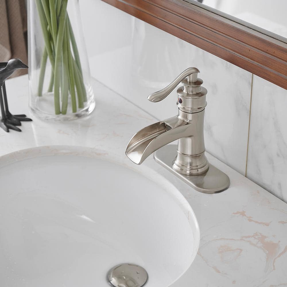 Brushed Nickel Single-Handle Waterfall Bathroom Faucet