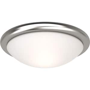 14.5 in. 2-Light Brushed Nickel Ceiling Flush Mount with White Opal Glass
