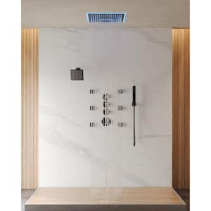26-Spray 16in. Waterfall Dual Shower Heads Ceiling Mount Fixed and Handheld Shower Head in Matte Black