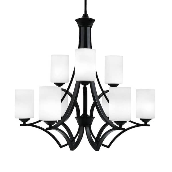 Unbranded Clevelend 9-Light Matte Black Chandelier, Round Chandelier with 4 in. White Muslin Glass Shades, No bulbs included