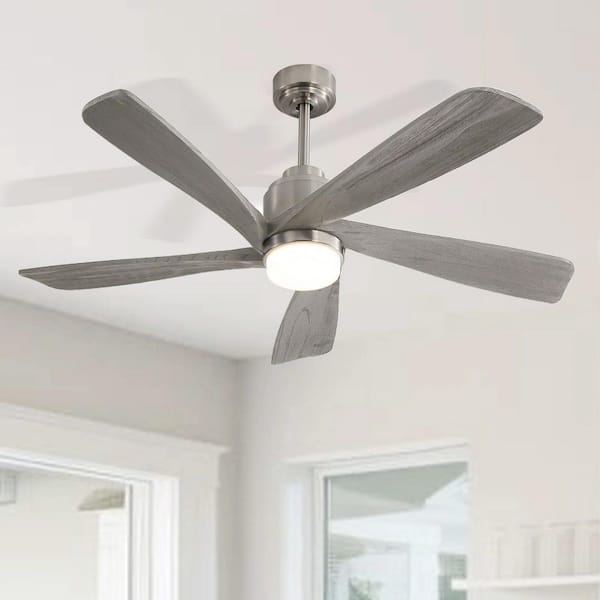 52 in. Indoor/Outdoor Smart Downrod Nickel Wood Ceiling Fan with LED Light and APP Remote Control