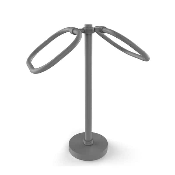 Allied Brass Freestanding 2-Ring Oval Towel Ring with Groovy Accents in Matte Gray