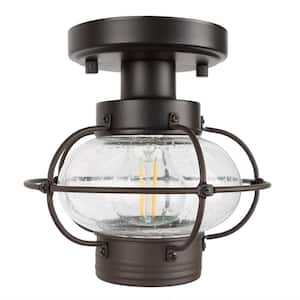 1-Light Semi-Flush Mount Light Fixture with Glass Globe Shade Modern Outdoor Lamp, E26, Bulbs Not Include, Bronze