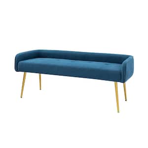 Ramiro 55.25 in. Wide Navy Modern Upholstered Low Back Bench with Sturdy Golden Metal Tapered Leg