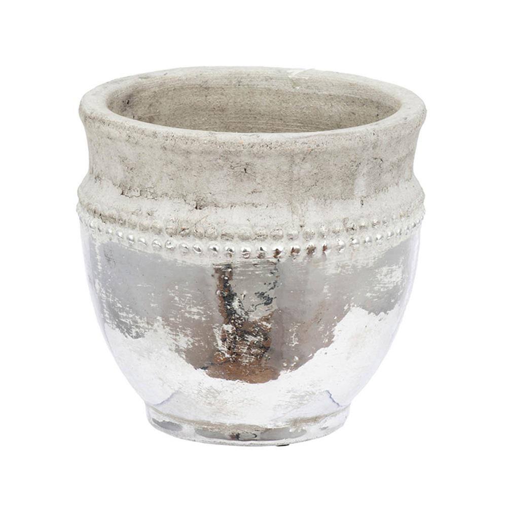 Set of 2 Silver and Gray Ceramic Bowl Planters