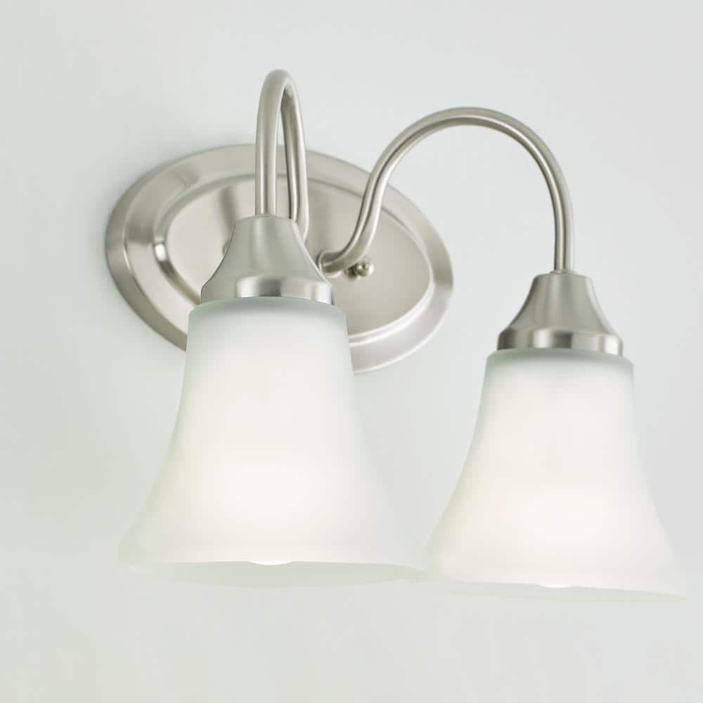 Brushed Nickel 2-Light Vanity Fixture with Satin Etched Glass