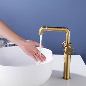 Double Handle Vessel Sink Faucet Single Hole Bathroom Faucet in Brushed Gold