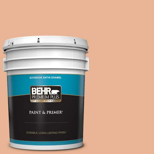 BEHR PREMIUM PLUS 5 gal. #M210-4 Peach Shortcake Satin Enamel Exterior Paint & Primer