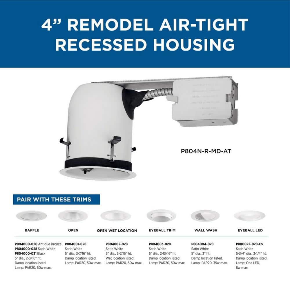 4" Gray Steel Air-Tight Non-IC Remodel Recessed Housing