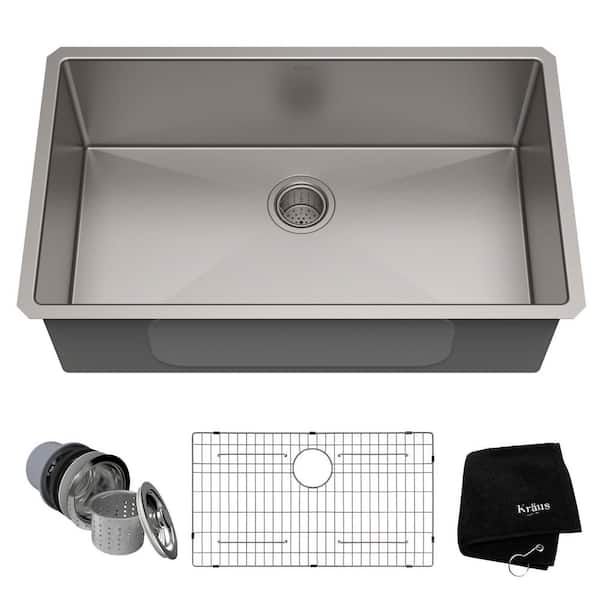 KRAUS Standart PRO 32 in. Undermount Single Bowl 16 Gauge Stainless Steel Kitchen Sink with Accessories