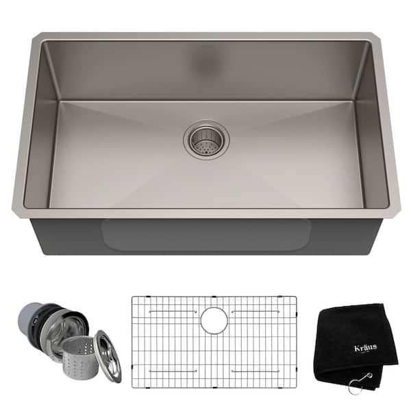 Kraus Premier Undermount 32-in x 19-in Stainless Steel Nickel Double Equal  Bowl Kitchen Sink in the Kitchen Sinks department at