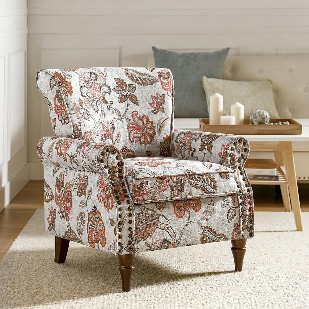 Auria Traditional Pink Polyester Accent Arm Chair with Nailhead Trim and Rolled Arms and Solid Wood Legs price history on PriceWatchPro