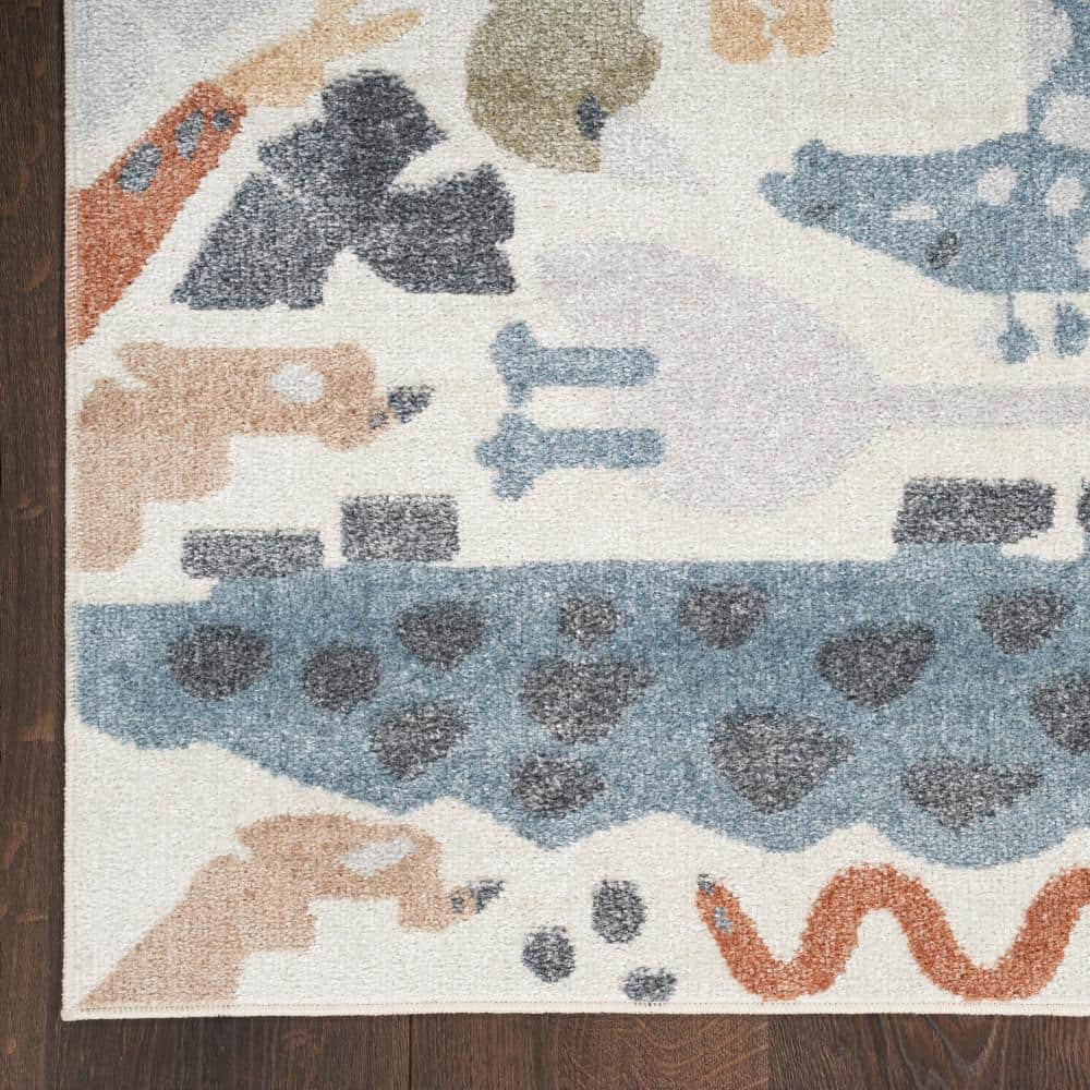 Ivory Safari Animal Print Kids Rectangular Washable Rug