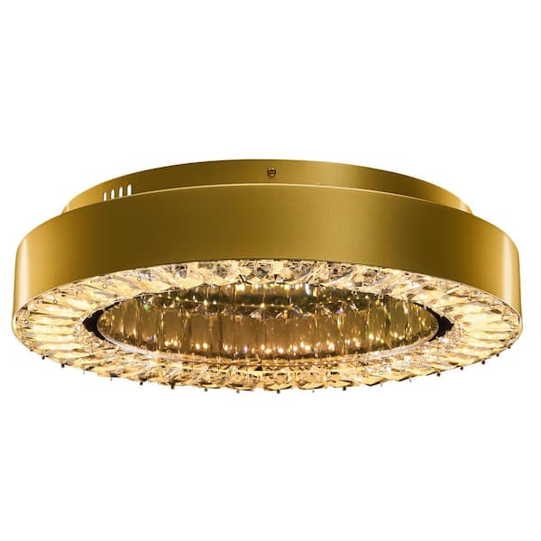 15.7 in. Modern Gold Integrated LED Crystal Chandelier Flush Mount Light Fixture for Kitchen or Bedroom