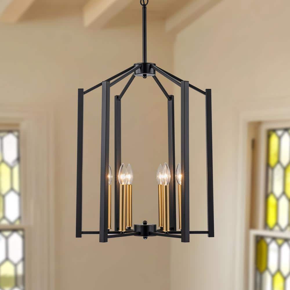 6 Lights Modern Industrial Black and Gold Geometric Hanging Pendant Light