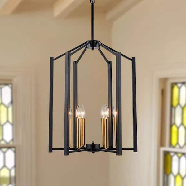 6 Lights Modern Industrial Black and Gold Geometric Hanging Pendant Light