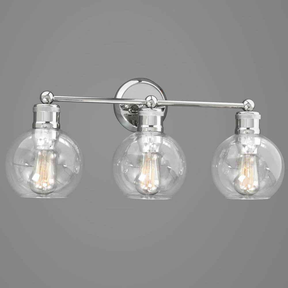 Hansford Polished Nickel 3-Light Bath Vanity Fixture with Clear Glass Shades