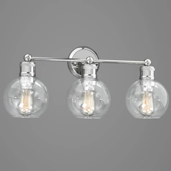 Hansford Collection 24-1/2 in. 3-Light Polished Nickel Clear Glass Coastal Farmhouse Bathroom Vanity Light