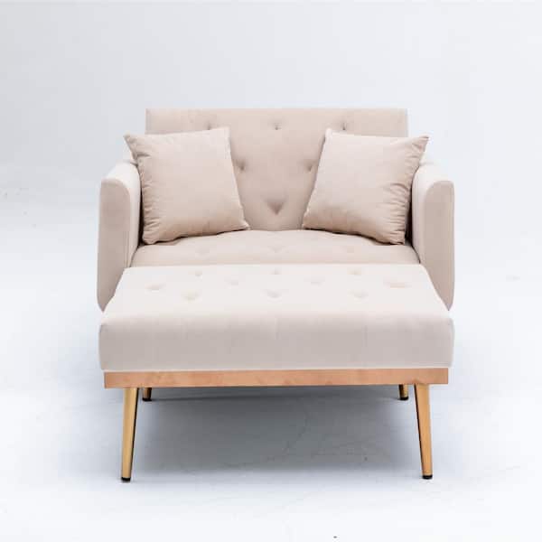 MOJAY Beige Velvet Chaise Lounge Chair(Set of 1)