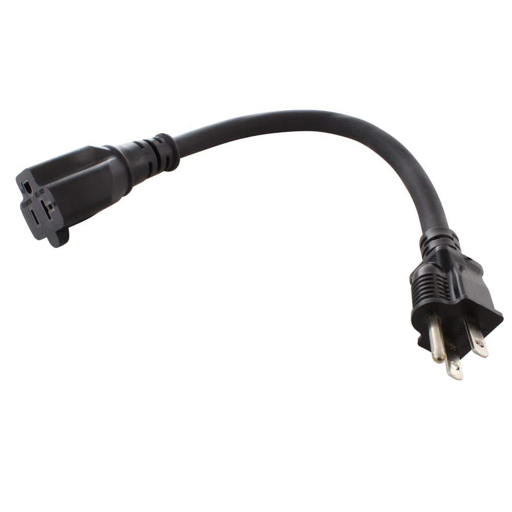 AC Connector 1 ft. 12 AWG 15 Amp to 20 Amp Plug Adapter Cord NEMA 5-15P to 