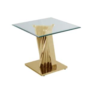 Ozuna 24 in. W Tempered Clear Glass Gold Stainless Steel Rectangle End Table