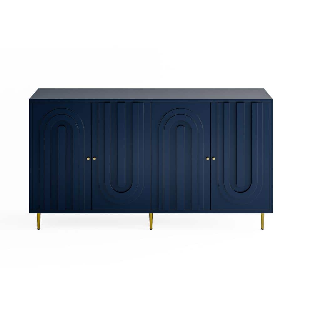59.84 in. W x 15.75 in. D x 33.46 in. H Blue Linen Cabinet Accent 4-Door Wo