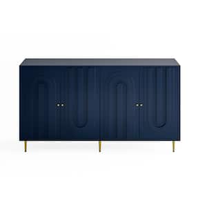 59.84 in. W x 15.75 in. D x 33.46 in. H Blue Linen Cabinet Accent 4-Door Wooden Cabinet with Adjustable Shelves