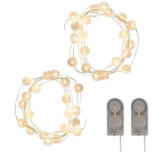 Battery Operated Crackle Globe String Lights, Warm White - (Set of 2)