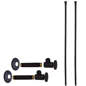 1/2 in. IPS x 3/8 in. OD x 20 in. Bullnose Dual Supply Line Kit with Round Handle Angle Shut Off Valves, Matte Black