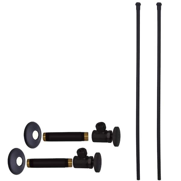 Westbrass 1/2 in. IPS x 3/8 in. OD x 20 in. Bullnose Dual Supply Line Kit with Round Handle Angle Shut Off Valves, Matte Black