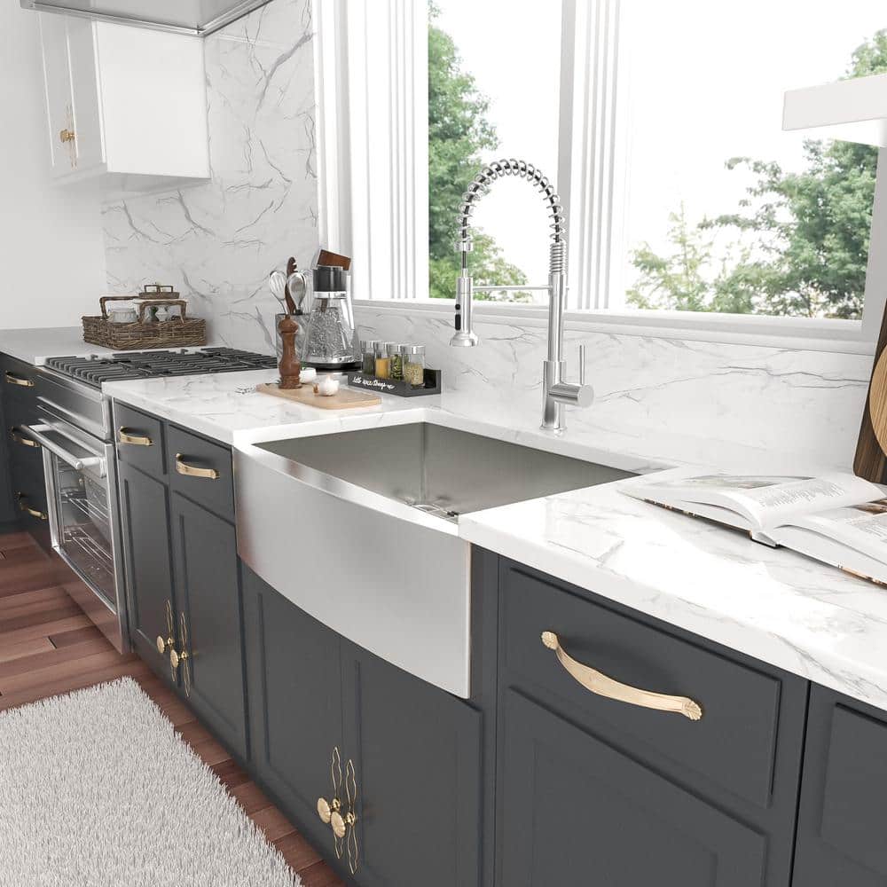 36-Inch Brushed Stainless Steel Farmhouse Apron-Front Single Bowl Kitchen Sink