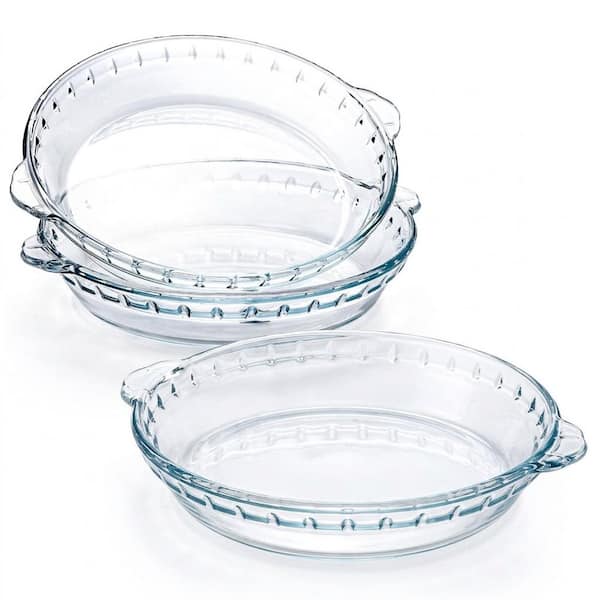 3-Piece Round Glass Bakeware Set Pie Plates High Borosilicate Glass Baking Dish with Handles for Oven Cooking