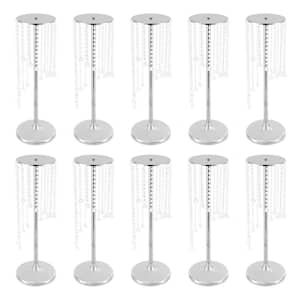 27.5 in. Tall Crystal Metal Centerpiece Vase Wedding Flower Stand in Silver (10-Pieces)