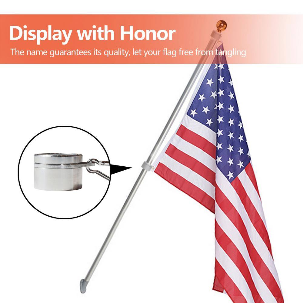 Silver Aluminum Flagpole Mounting Rings Set with Carabiners