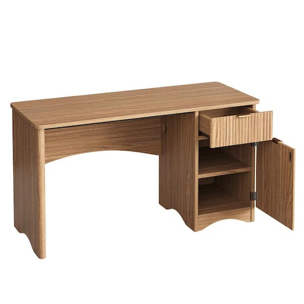 Bestier 47 in. Dark Brown Fluted Desk with Drawer and Adjustable