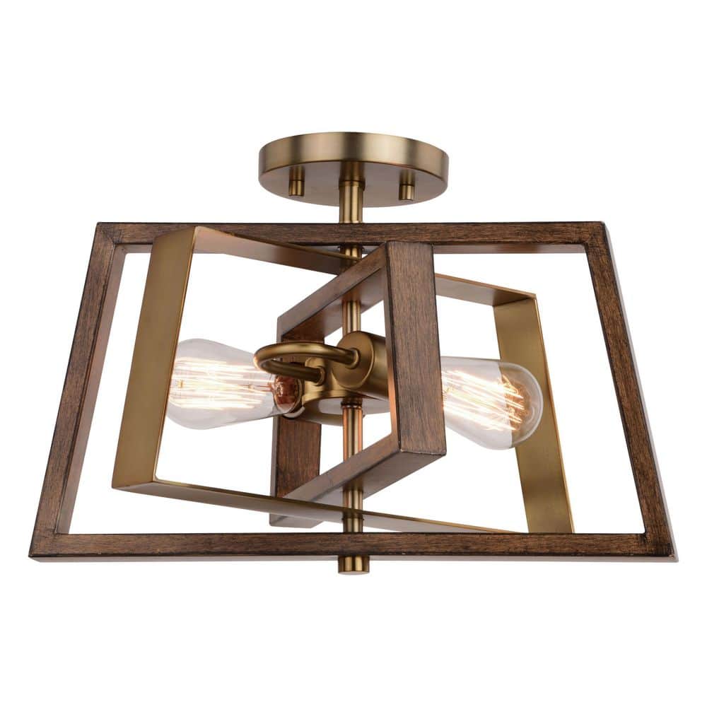 Dunning 16" Brass and Chestnut Semi-Flush Mount Ceiling Light