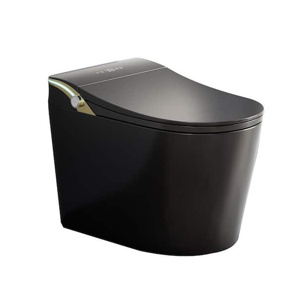 Elongated Round Bidet Toilet 1.28GPF in Black Dynamic Clean with Dryer ADA Comfort Height and Foot Sensor Power Outage