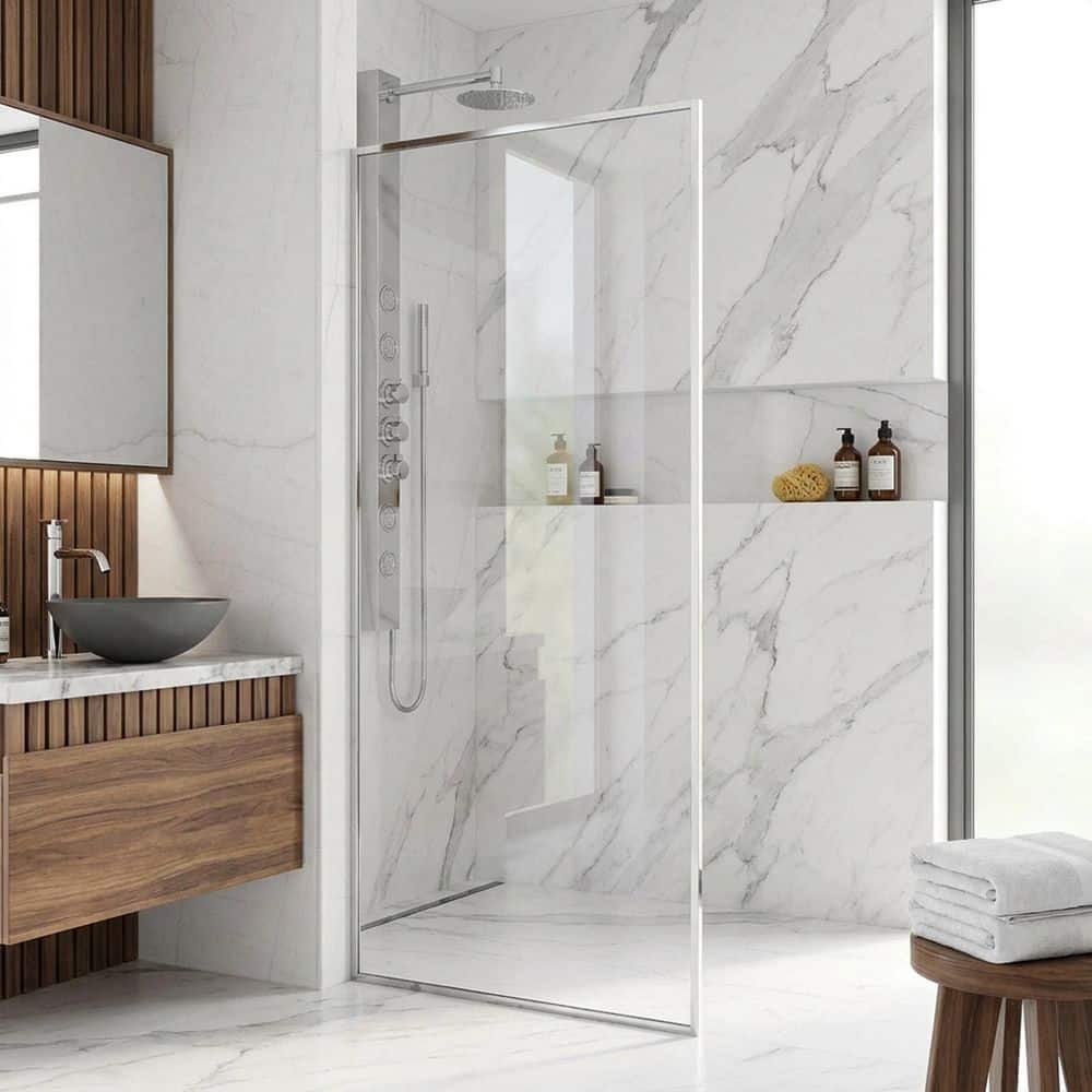 VIGO Meridian 34 in. W x 74 in. H Framed Fixed Shower Screen Door