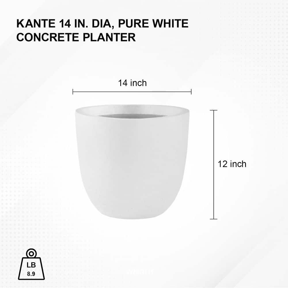 14 Inch White Concrete Round Indoor/Outdoor Planter