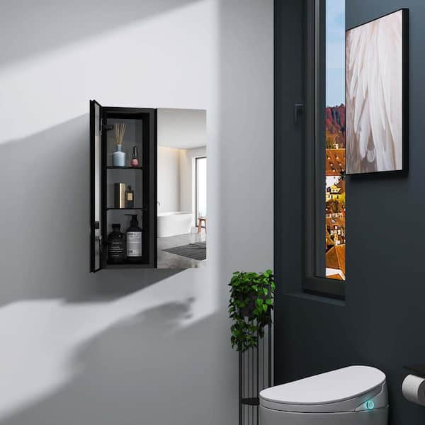 30 in. W x 10 in. H Black Rectangular Aluminum Recessed or Surface Mount Medicine Cabinet, Medicine Cabinet with Mirror